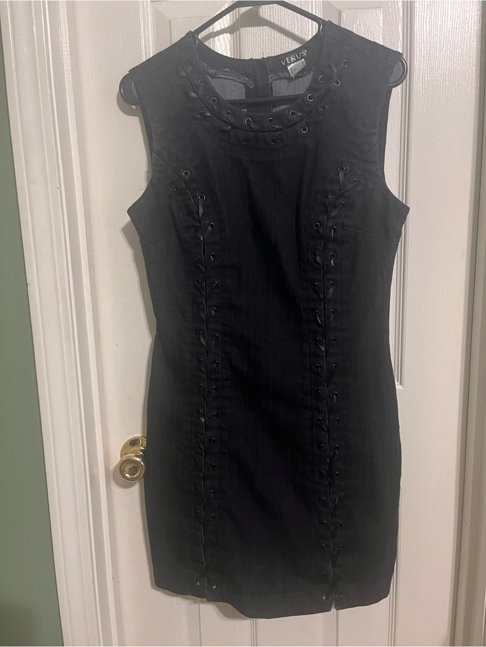 Women’s VENUS Black Sleeveless Denim Lace-Up Mini Dress Size 10